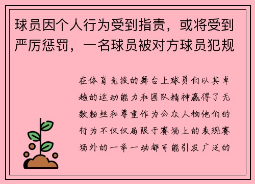 球员因个人行为受到指责,或将受到严厉惩罚,一名球员被对方球员犯规