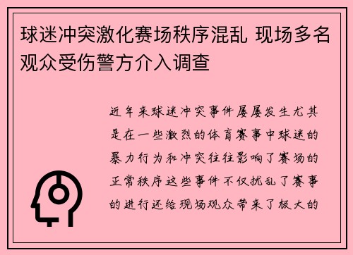 球迷冲突激化赛场秩序混乱 现场多名观众受伤警方介入调查